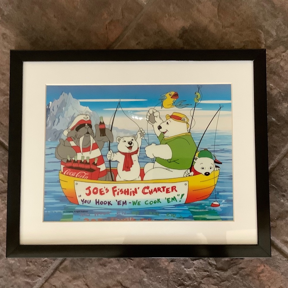 1998 Vintage Coca-Cola Framed "Catch of the Day" Serigraph Cel with COA.